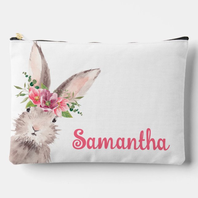 Personalized Name Bunny Rabbit Girl pink Accessory Pouch (Front)