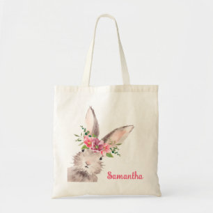 Personalized Name Bunny Rabbit Girl pink Tote Bag