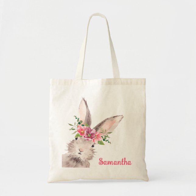 Personalized Name Bunny Rabbit Girl pink Tote Bag (Front)