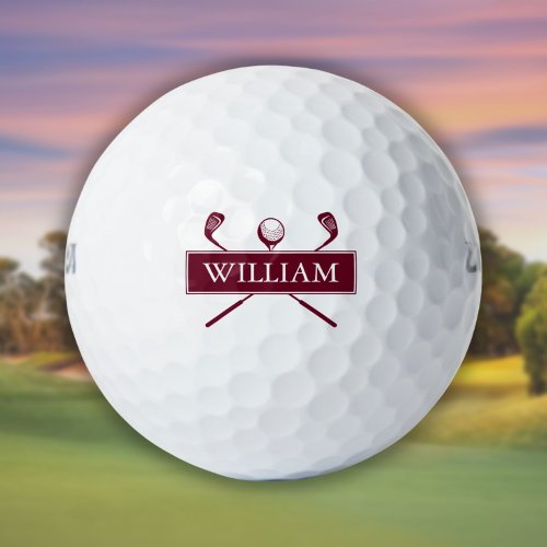 Personalized Name Burgundy Clubs Golf Balls