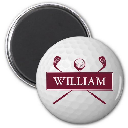 Personalized Name Burgundy Golf Ball  Magnet