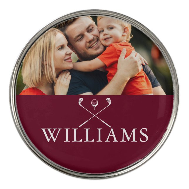 Personalized Name Burgundy Red Photo Golf Ball Marker (Front)