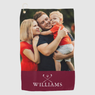 Personalized Name Burgundy Red Photo Golf Towel