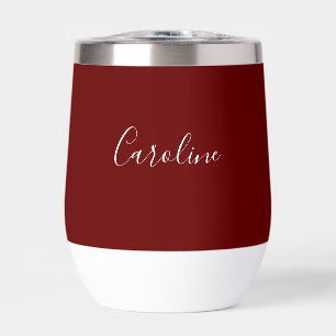 Personalized name Burgundy Script Monogram Thermal Wine Tumbler
