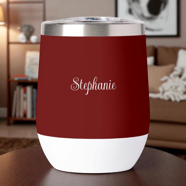Personalized name Burgundy Script Monogram Thermal Wine Tumbler (Creator Uploaded)