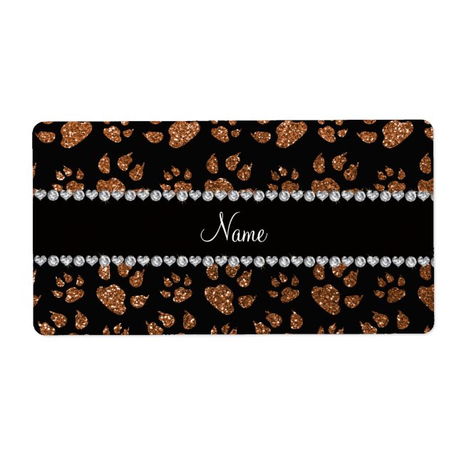 Personalized name burnt gold glitter cat paws label (Front)