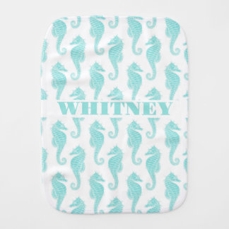 Personalized Name Burp Cloth - Teal Seahorse