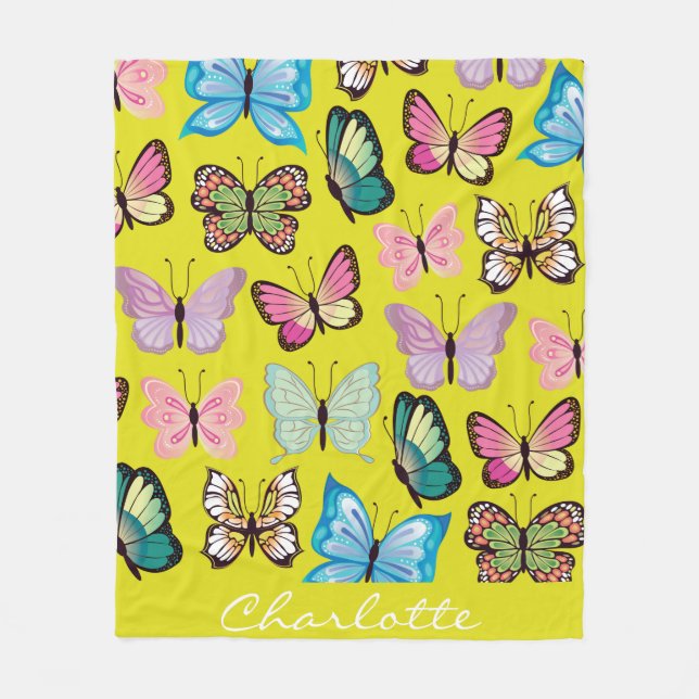 Personalized Name Butterfly Colorful Butterflies Fleece Blanket (Front)