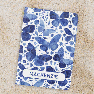 Personalized Name Butterfly Watercolor Blue Passport Holder