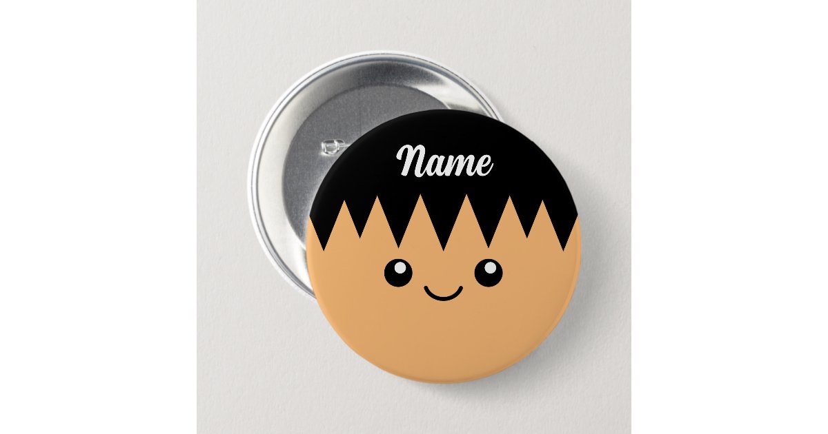 Name Buton Personalized name button with funny cartoon face | Zazzle