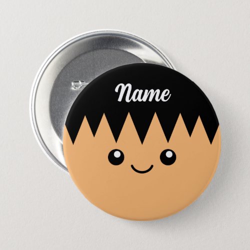 Personalized name button with funny cartoon face