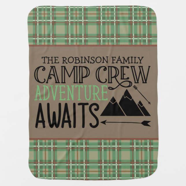 Personalized NAME Cabin Camping Adventure Baby Blanket (Front)