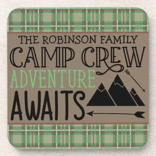 Personalized NAME Cabin Camping Adventure Beverage Coaster