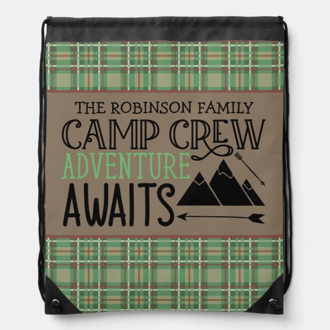 Personalized NAME Cabin Camping Adventure Drawstring Bag (Front)