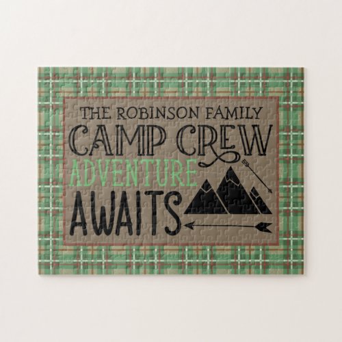 Personalized NAME Cabin Camping Adventure Jigsaw Puzzle