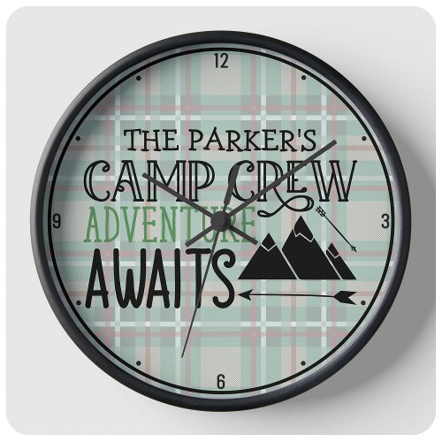 Personalized NAME Cabin Camping Adventure Large Clock
