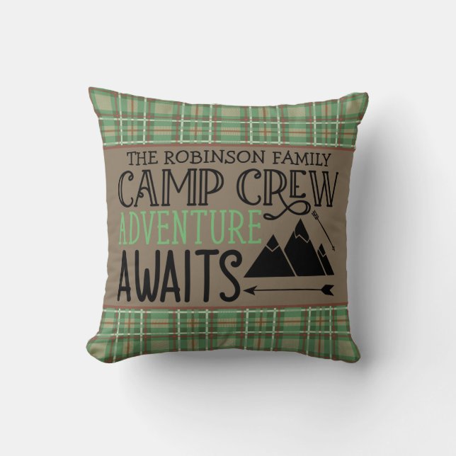 Personalized NAME Cabin Camping Adventure Throw Pillow (Front)