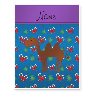 Personalized name camel blue candy canes bows temporary tattoos
