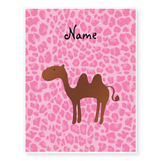 Personalized name camel light pink leopard temporary tattoos (Front)