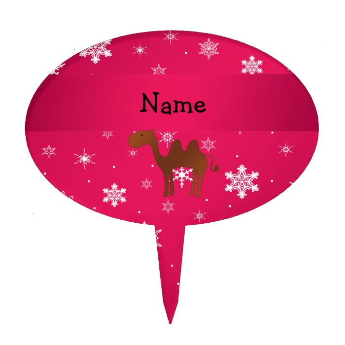 Personalized name camel pink snowflakes cake topper
