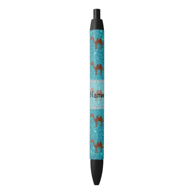 Personalized name camel turquoise glitter pen (Front Vertical)