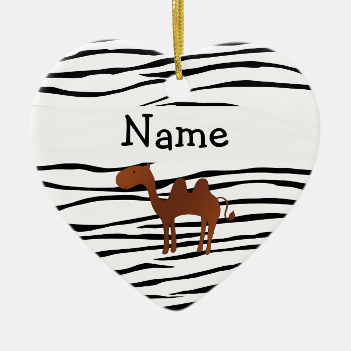 Personalized name camel zebra stripes christmas ornament