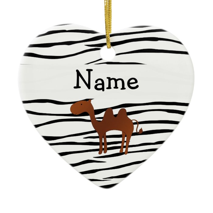 Personalized name camel zebra stripes christmas ornament