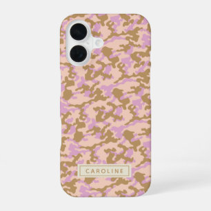Personalized Name Camouflage Pink Brown Camo Chic iPhone 16 Case