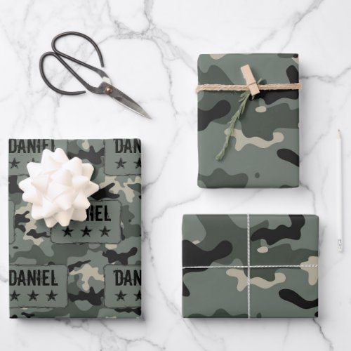 Personalized Name Camouflage Wrapping Paper Sheets