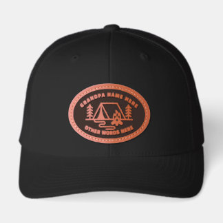 Personalized Name Camping Grandpa Outdoorsman Leather Patch Hat