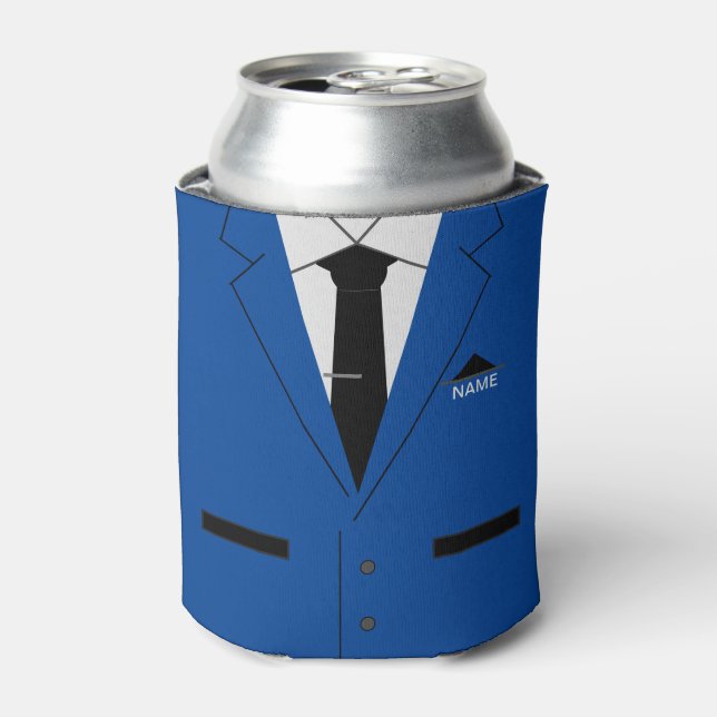 Personalized Name Can Cooler Blue Suit and Necktie (Can Front)