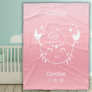 Personalized Name Cancer Zodiac Birthdate Pink Fleece Blanket