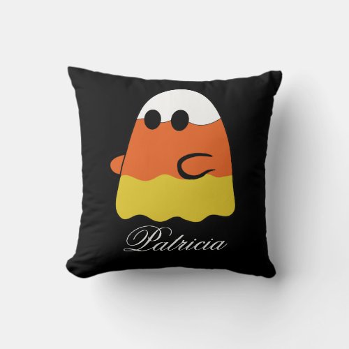 Personalized name  candy corn ghost Halloween boo Throw Pillow