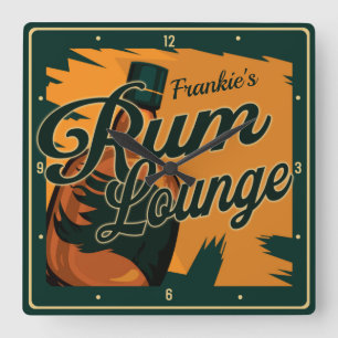 Personalized NAME Caribbean Dark Rum Bar Lounge Square Wall Clock