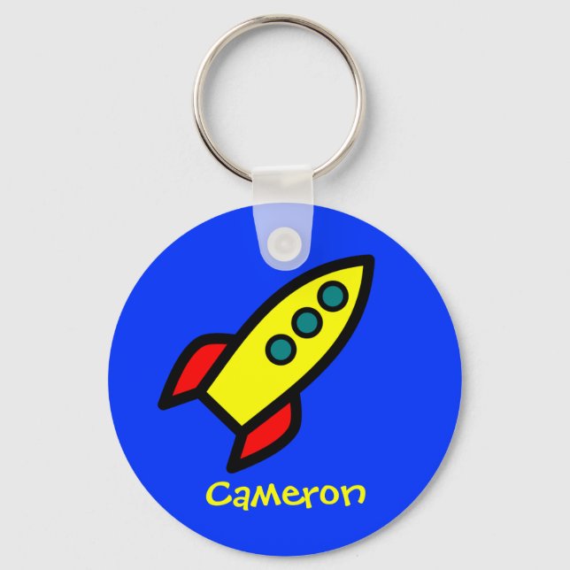 Personalized Name - Cartoon Rocket Ship Keychain (Front)