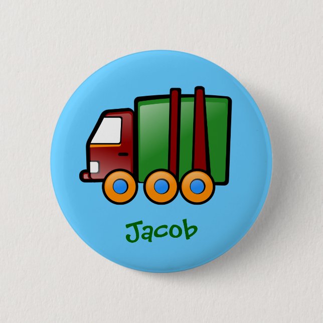 Personalized Name Cartoon Truck Pinback Button (Front)