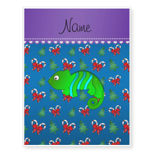 Personalized name chameleon blue candy canes bows temporary tattoos