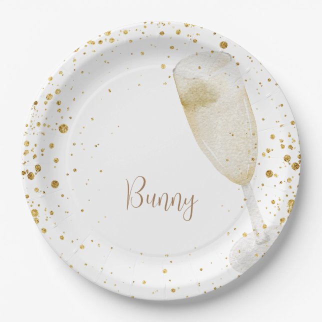 Personalized Name Champagne Bridal Shower Paper Plates (Front)
