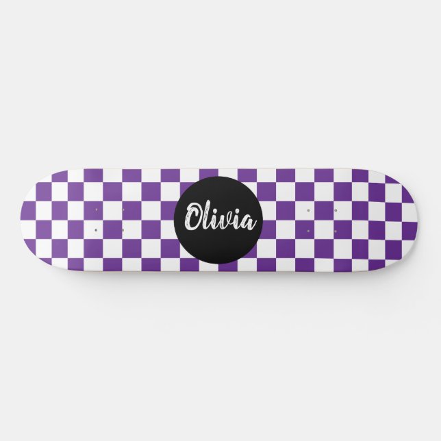  Personalized Name Checkerboard Pattern  purple Skateboard (Horz)
