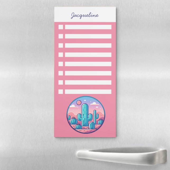 Personalized Name Checklist Trendy Pastel Cactus Magnetic Notepad (In Situ)