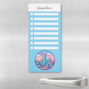 Personalized Name Checklist Trendy Pastel Cactus Magnetic Notepad