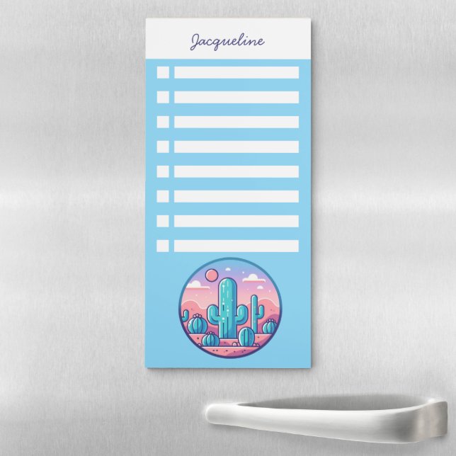 Personalized Name Checklist Trendy Pastel Cactus Magnetic Notepad (In Situ)