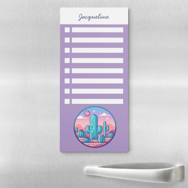 Personalized Name Checklist Trendy Pastel Cactus Magnetic Notepad (In Situ)