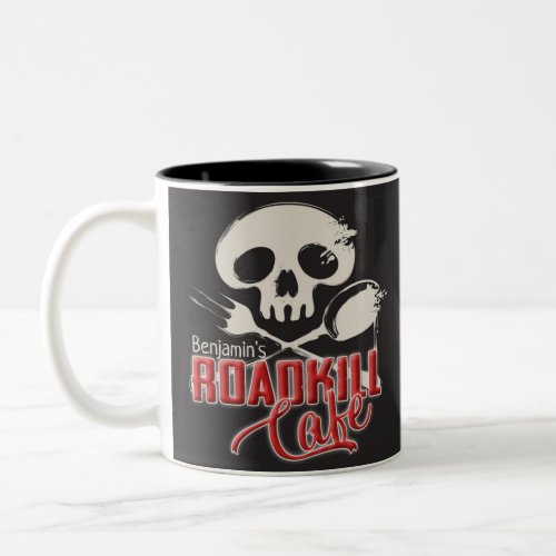Personalized NAME Cheeky Roadkill Cafe Diner Two_Tone Coffee Mug