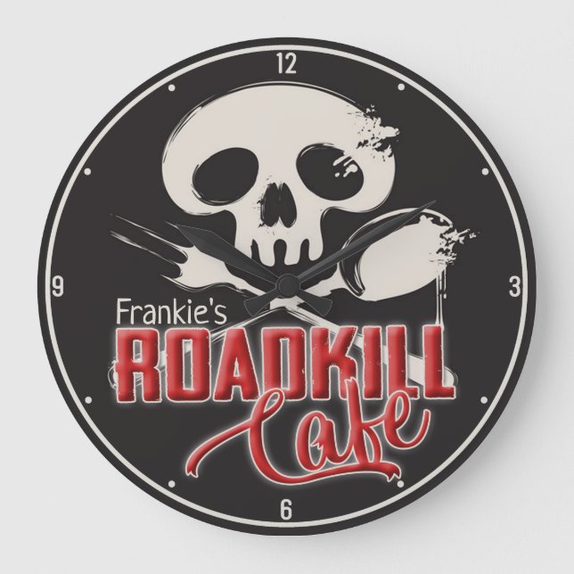 Personalized NAME Cheeky Roadkill Cafe Kitchen Large Clock (Front)