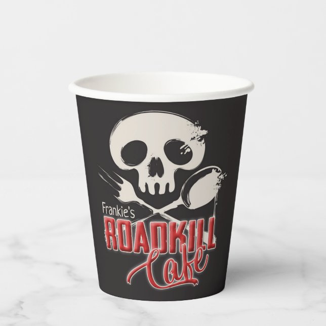 Personalized NAME Cheeky Roadkill Cafe Party Paper Cups (Front)