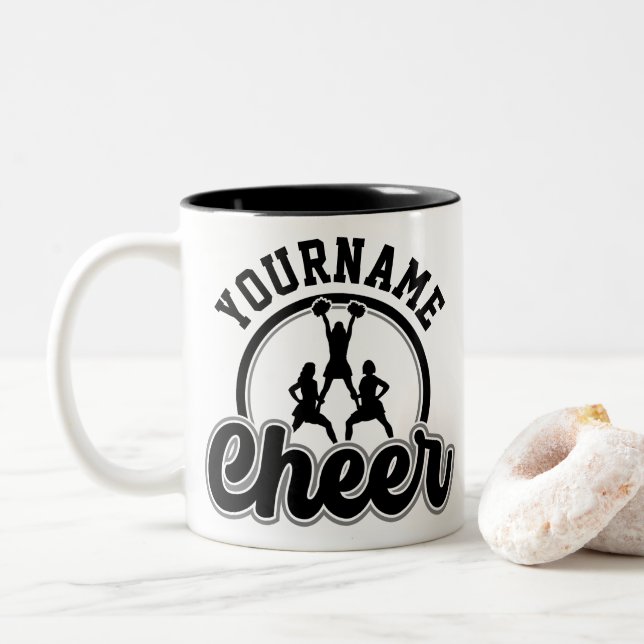 Personalized NAME Cheer Team Varsity Cheerleader Two-Tone Coffee Mug (With Donut)