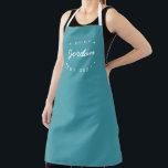 Personalized Name Chef established year Teal Apron<br><div class="desc">Introducing our Personalized Name Chef Established Year Teal Apron! This stylish and practical apron is perfect for inspiring and encouraging the chef in your life to create delicious culinary masterpieces. Designed with a modern and unique flair, this teal blue apron adds a pop of color to any kitchen. It features...</div>