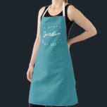 Personalized Name Chef established year Teal Apron<br><div class="desc">Introducing our Personalized Name Chef Established Year Teal Apron! This stylish and practical apron is perfect for inspiring and encouraging the chef in your life to create delicious culinary masterpieces. Designed with a modern and unique flair, this teal blue apron adds a pop of color to any kitchen. It features...</div>