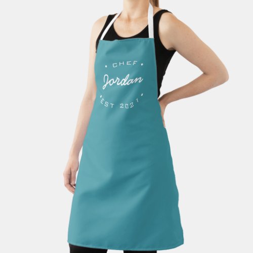 Personalized Name Chef established year Teal Apron